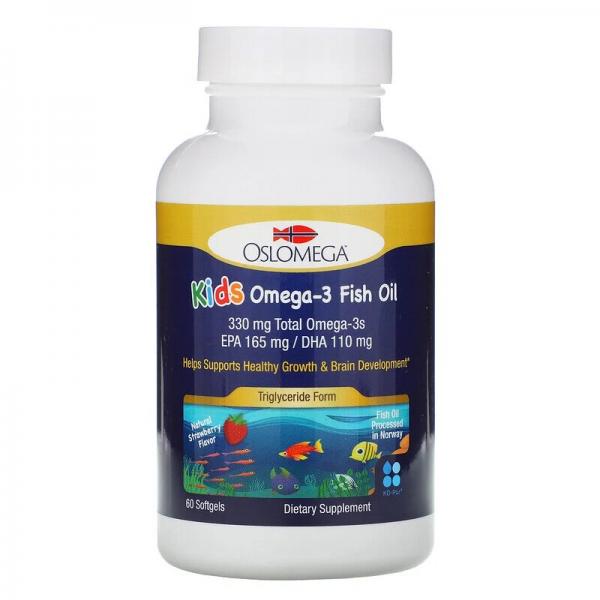 Омега-3 с натуральным клубничным вкусом, Omega-3 Norwegian Kids, Oslomega, 60 мягких капсул - Фото 1