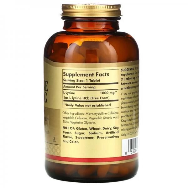 Лизин, L-Lysine, Solgar, 1000 мг, 250 таблеток - Фото 2