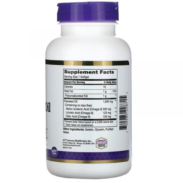 Лляна олія, органік, Flaxseed Oil, 21st Century, 1000 мг, 120 капсул - Фото 2