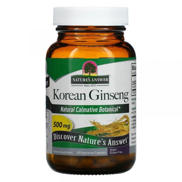 Корейський женьшень, Korean Ginseng, Nature's Answer, 500 мг, 50 вегетаріанських капсул - Фото 1
