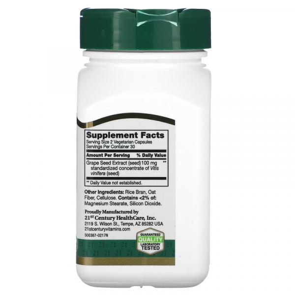 Екстракт кісточок винограду, Grape Seed Extract, 21st Century, 100 мг, 60 вегетаріанських капсул - Фото 2