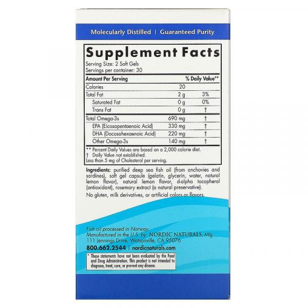 Омега-3, со вкусом лимона, Omega-3, Nordic Naturals, 690 мг, 60 капсул - Фото 2