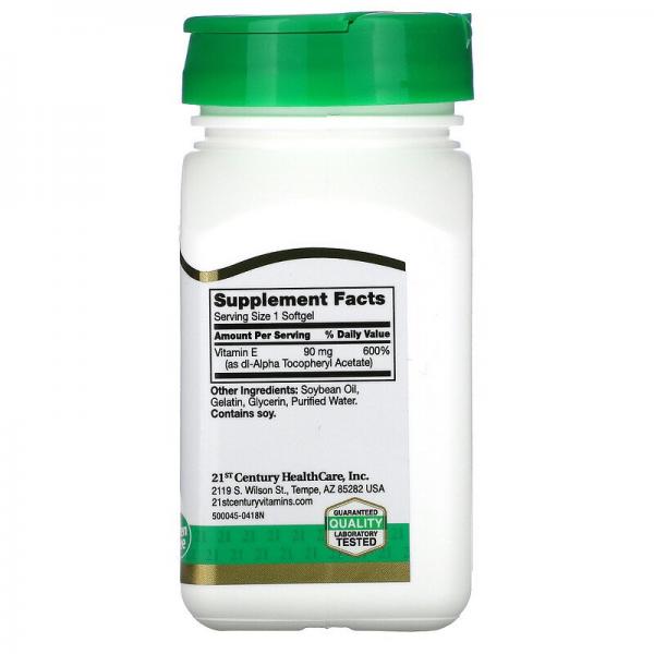 Витамин E, Vitamin E, 21st Century, 90 мг (200 МЕ), 110 капсул - Фото 2