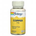 Медь, Copper, Solaray, 2мг, 100 вегетарианских капсул - Фото миниатюра 1