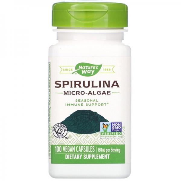 Спирулина, микроводоросли, Spirulina micro-algae, Nature's Way, 380 мг, 100 веганских капсул - Фото 1