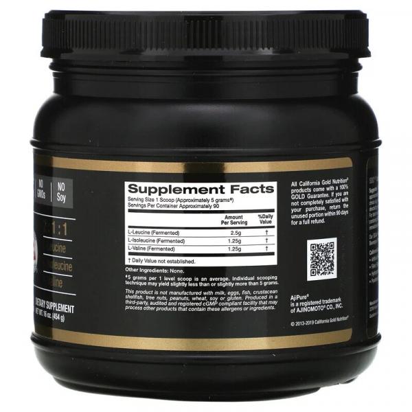 Порошок аминокислоты BCAA, AjiPure®, California Gold Nutrition, 454 г (16 унций) - Фото 2