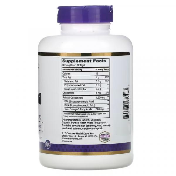 Рыбий жир, Fish Oil, 21st Century, 1200 мг, 140 капсул - Фото 2