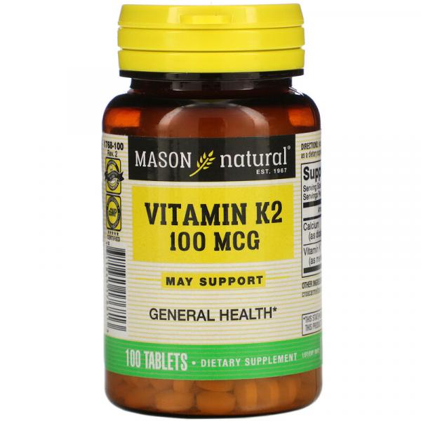 Витамин K2, Vitamin K2, Mason Natural, 100 мкг, 100 таблеток - Фото 1