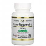 Транс-ресвератрол, Trans-Resveratrol, California Gold Nutrition, 200 мг, 60 вегетаріанських капсул - Фото миниатюра 1