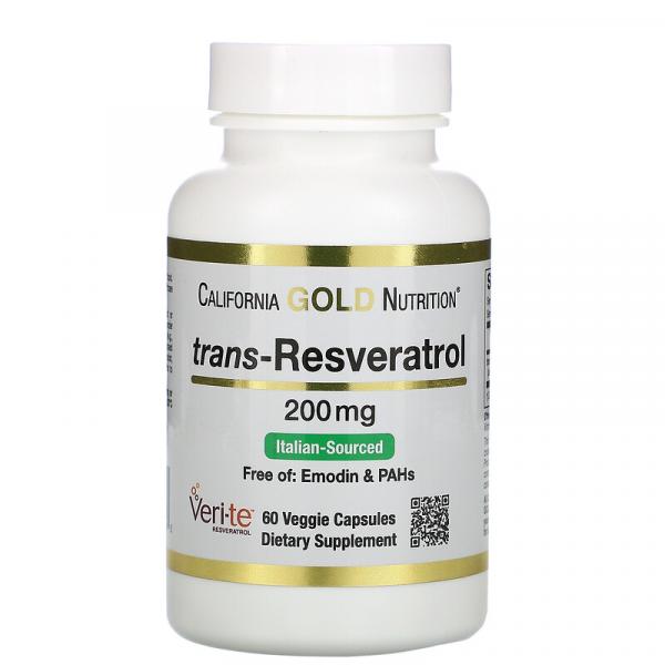 Транс-ресвератрол, Trans-Resveratrol, California Gold Nutrition, 200 мг, 60 вегетаріанських капсул - Фото 1