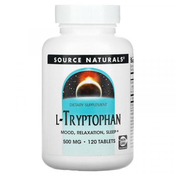L-триптофан, L-Tryptophan, Source Naturals, 500 мг, 120 таблеток - Фото 1