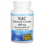 N-ацетил-L цистеин, NAC N-Acetyl-L-Cysteine, Natural Factors, 600 мг, 60 вегетарианских капсул - Фото миниатюра 1