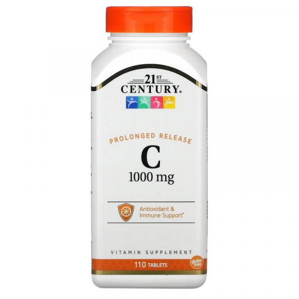 Витамин С, длительное высвобождение,  21st Century, 1000 мг, 110 таблеток - Фото 1