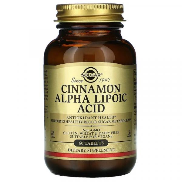 Альфа-липоевая кислота и корица, Cinnamon Alpha-Lipoic Acid, Solgar, 60 таблеток - Фото 1