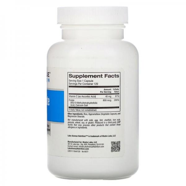 Фолиевая кислота (метилфолат), Methyl Folate, Lake Avenue Nutrition, 800 мкг, 120 капсул - Фото 2