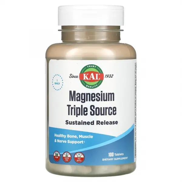 Тройной источник магния, Magnesium Triple Source SR, KAL, 500 мг, 100 таблеток - Фото 1
