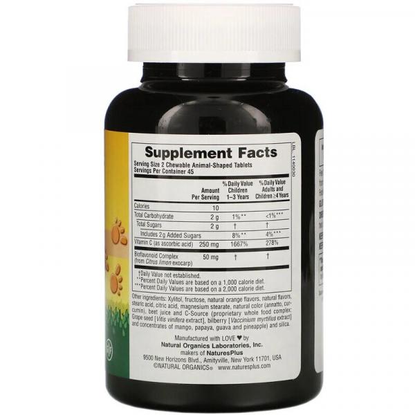 Витамин С, Children's Chewable Vitamin C, Nature's Plus, Animal Parade, апельсиновый вкус, 90 жевательных конфет - Фото 2