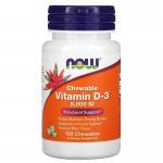 Витамин Д3, мятный вкус, Vitamin D-3, Now Foods, 5000 МЕ, 120 жевательных таблеток - Фото миниатюра 1