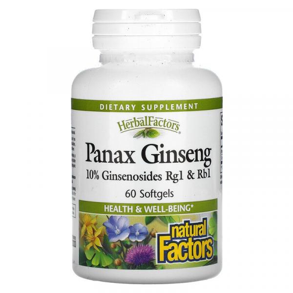 Женьшень обыкновенный, Panax ginseng, Natural Factors, 60 мягких таблеток - Фото 1