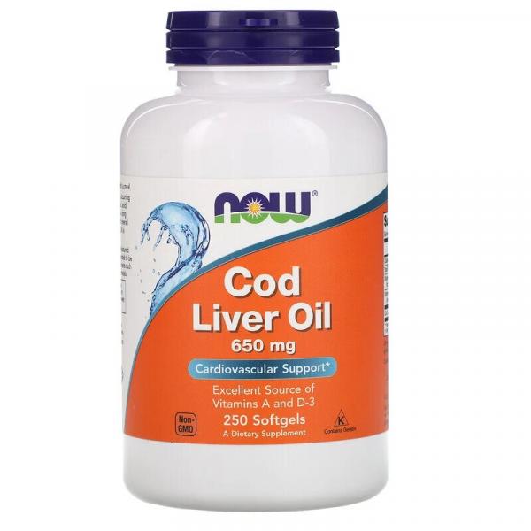 Рыбий жир из печени трески, Cod Liver Oil, Now Foods, 650 мг, 250 капсул - Фото 1