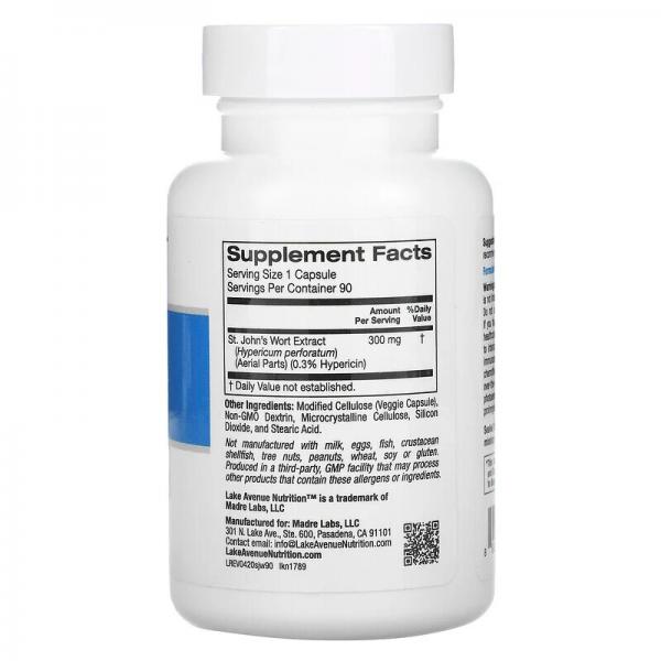 Экстракт зверобоя, St. John's Wort Extract, Lake Avenue Nutrition, 300 мг, 90 капсул - Фото 2