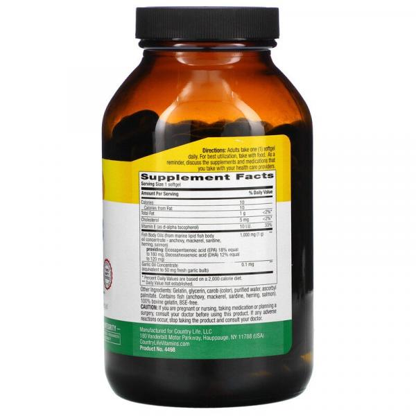 Омега-3, Omega-3, Country Life, 1000 мг, 200 капсул - Фото 2