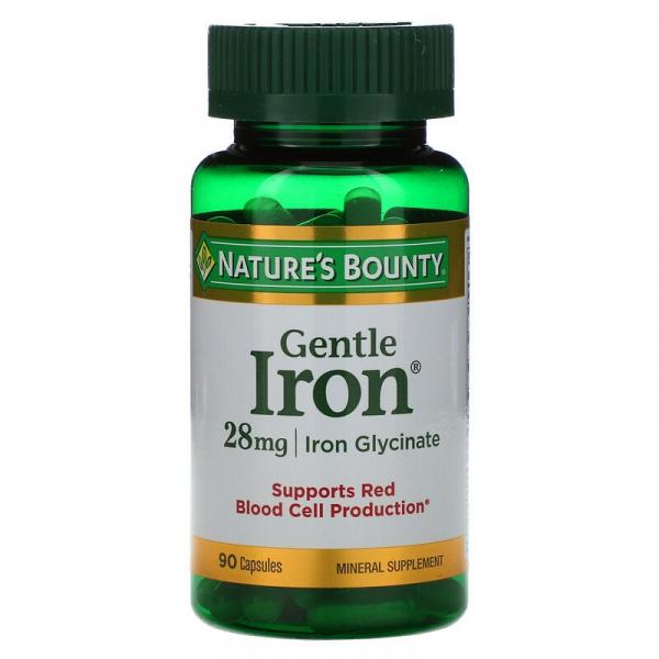 Железо, Gentle Iron, Nature's Bounty, 28 мг, 90 капсул - Фото 1