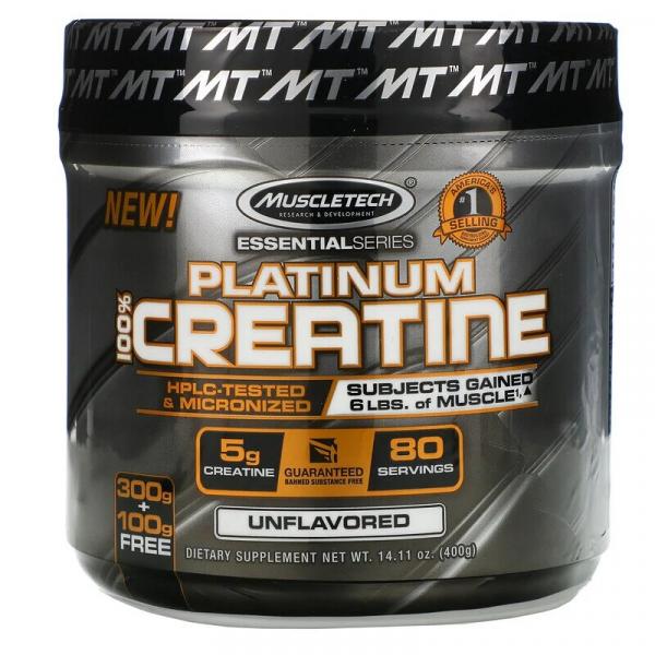 Креатин, без вкусовых добавок, Creatine Platinum 100%, Muscletech, Essential Series, 400 г (14,11 унции) - Фото 1