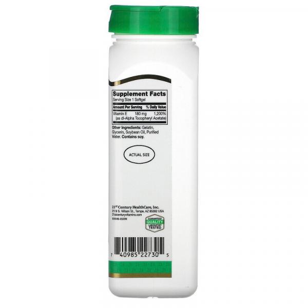 Витамин Е, Vitamin E, 21st Century, 180 мг (400 МЕ), 250 желатиновых капсул - Фото 2
