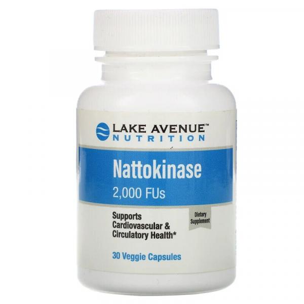 Наттокиназа, протеолитический фермент, Nattokinase, Proteolytic Enzyme, Lake Avenue Nutrition, 2000 МЕ, 30 вегетарианских капсул - Фото 1