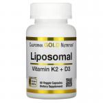 Липосомальные витамины К2 и Д3, Liposomal Vitamin K2 + D3, California Gold Nutrition, 60 вегетарианских капсул - Фото миниатюра 1