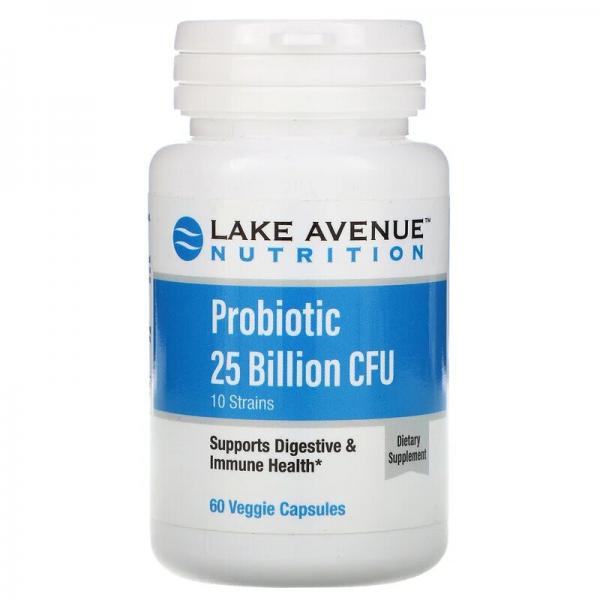Пробиотик, 10 штаммов, 25 млрд КОЕ, Lake Avenue Nutrition, 60 вегетарианских капсул - Фото 1