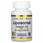 Липосомальный витамин D3, Liposomal Vitamin D3, California Gold Nutrition, 25 мкг (1000 МЕ), 60 растительных капсул - Фото миниатюра 1