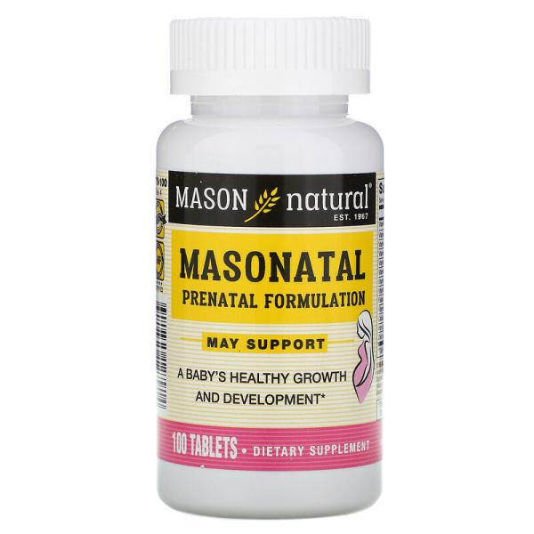 Мультивитамины и минералы для беременных, Masonatal Prenatal Formulation, Mason Natural, 100 таблеток - Фото 1
