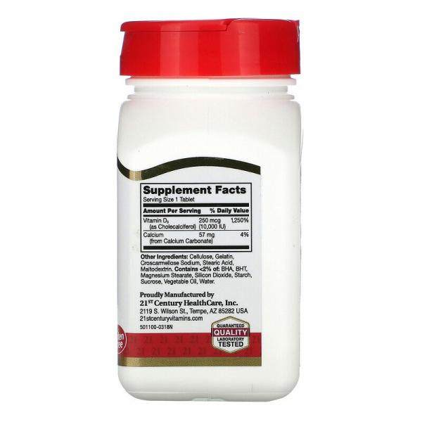 Витамин D3, Vitamin D3, 21st Century, 250 мкг (10000 МЕ), 110 таблеток - Фото 2