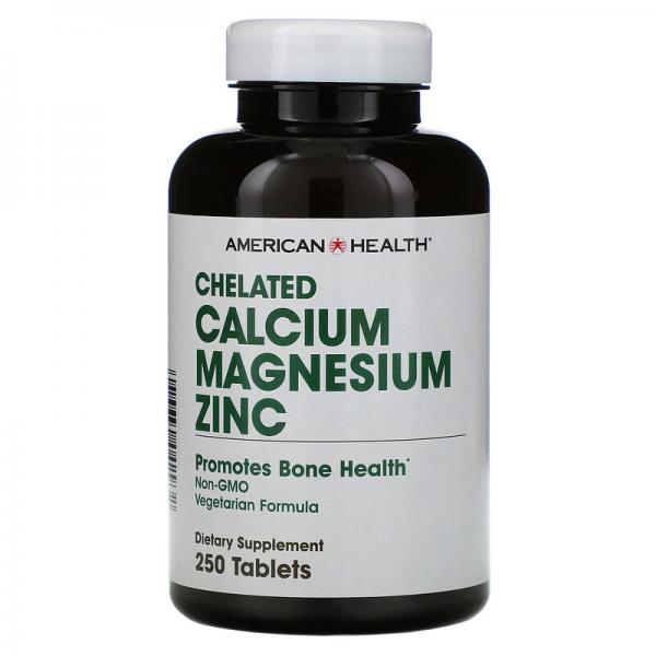 Кальций Магний Цинк, Calcium Magnesium Zinc, American Health, хелатный, 250 таблеток - Фото 1