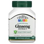Экстракт женьшеня, Ginseng Extract, Standardized, 21st Century, 60 вегетарианских капсул - Фото миниатюра 1