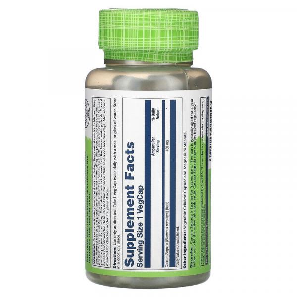 Каскара, Cascara Sagrada, Solaray, 450 мг, 100 капсул - Фото 2