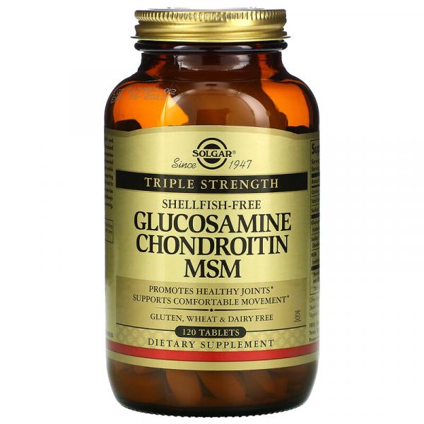 Глюкозамин Хондроитин МСМ тройная сила, Glucosamine Chondroitin MSM Triple Strength, Solgar, 120 таблеток - Фото 1
