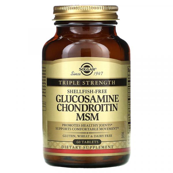 Глюкозамин Хондроитин МСМ тройная сила, Glucosamine Chondroitin MSM Triple Strength, Solgar, 60 таблеток - Фото 1
