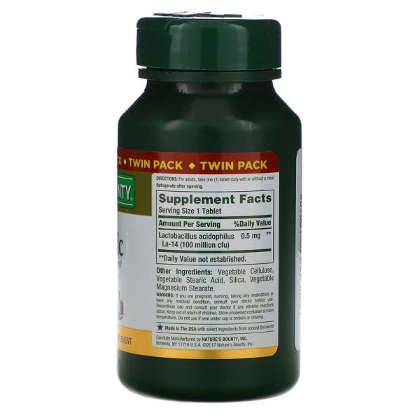 Ацидофильные пробиотики, Двойная упаковка, Nature's Bounty, 100 таблеток в каждой - Фото 3