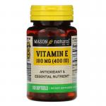 Витамин E, Vitamin E, Mason Natural, 180 мг (400 МЕ), 100 мягких таблеток  - Фото миниатюра 1