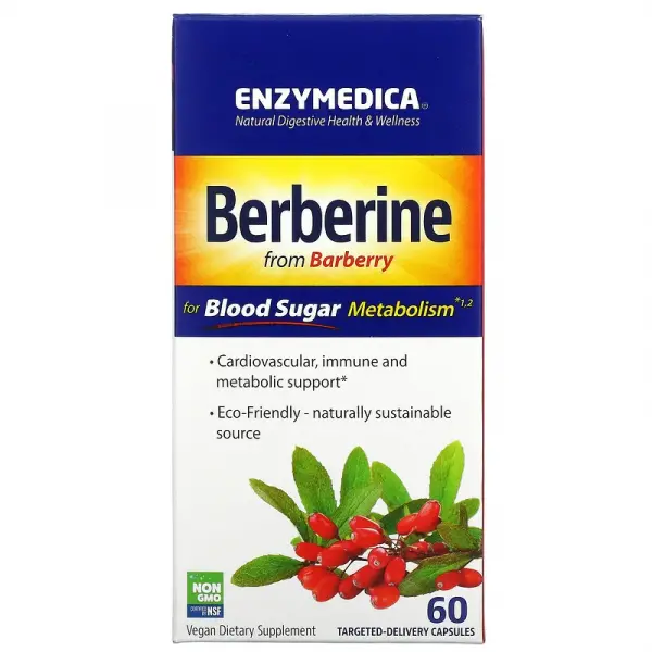 Берберин для метаболизма сахара в крови, Berberine for Blood Sugar Metabolism, Enzymedica, 60 капсул целенаправленного действия - Фото 1