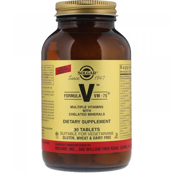 Мультивітаміни формула, Formula VM-75, Multiple Vitamins with Minerals, Solgar, 30 таблеток