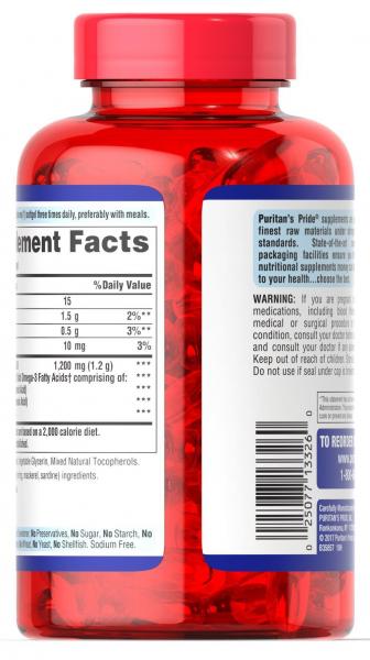 Омега-3 рыбий жир, Omega-3 Fish Oil, Puritan's Pride, 1200 мг, 360 мг активного, 100 капсул  - Фото 4