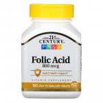 21st Century, Фолиевая кислота, 800 мкг, 180 таблеток - Фото миниатюра 1