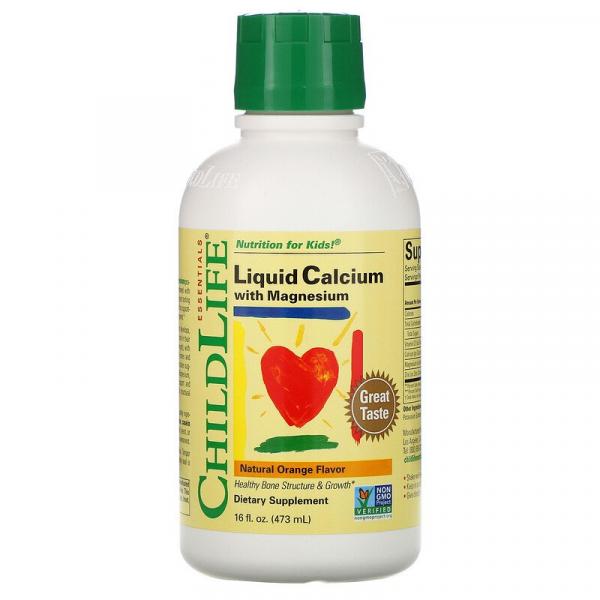 Жидкий кальций с магнием, натуральный апельсиновый вкус, Liquid Calcium with Magnesium, ChildLife, 474 мл - Фото 1