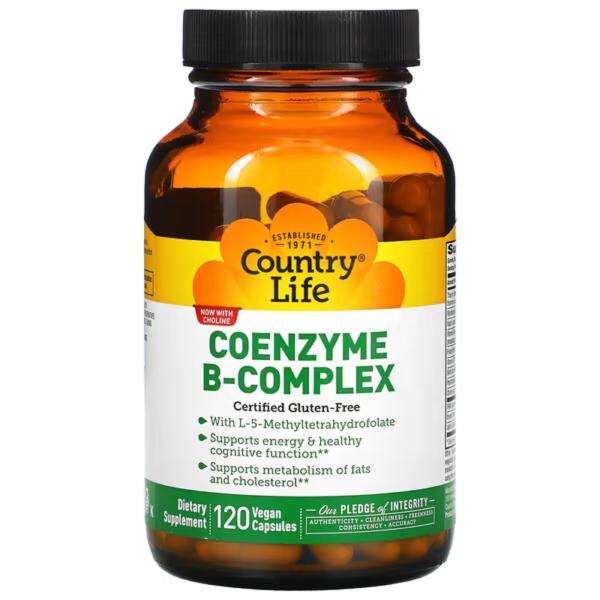 Комплекс коэнзимов группы B, Coenzyme B-complex, Country Life, 120 веганских капсул - Фото 1