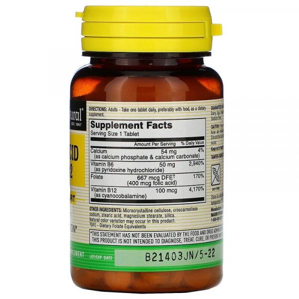 Фолиевая кислота, B6 и B12, Foliс Acid, B6, B12, Mason Natural, 90 таблеток - Фото 2