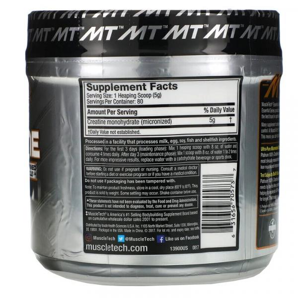 Креатин, без вкусовых добавок, Creatine Platinum 100%, Muscletech, Essential Series, 400 г (14,11 унции) - Фото 2